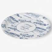 Chattanooga Toile Navy und Weißes Brautparty Pappteller (Schrägansicht)