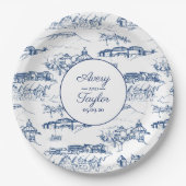 Chattanooga Toile Navy und Weißes Brautparty Pappteller (Vorderseite)