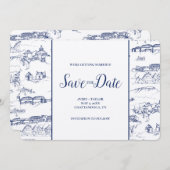 Chattanooga Toile Navy und White Save the Date (Vorne/Hinten)
