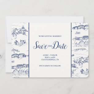 Chattanooga Toile Navy und White Save the Date