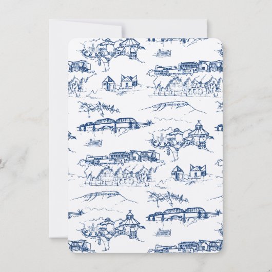 Chattanooga Toile Navy und White Save the Date (Rückseite)