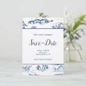 Chattanooga Toile Navy und White Save the Date (Stehend Vorderseite)