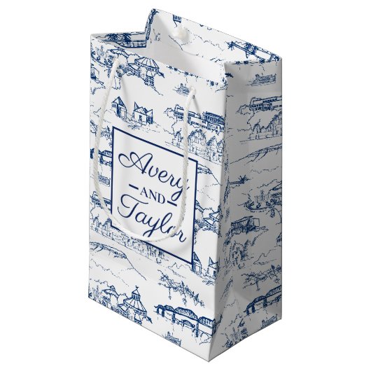 Chattanooga Toile Navy und White Wedding Kleine Geschenktüte (Vorderseite Schrägansicht)
