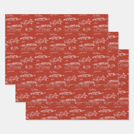 Chattanooga Toile Red Holiday Wrap 3 Blätter (Set)
