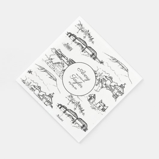 Chattanooga Toile Schwarz-Weiß-Brautparty Serviette (Ecke)