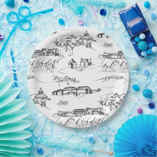 Chattanooga Toile Schwarzweiss Pappteller (Party)