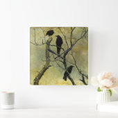Chatting Crows Quadratische Wanduhr (Zuhause)