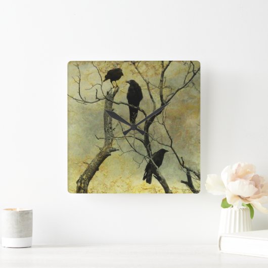Chatting Crows Quadratische Wanduhr (Zuhause)