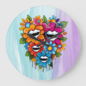 Chatty Blossoms Taza Große Wanduhr (Vorderseite)