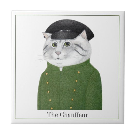 CHAUFFEUR CAT 4.25" Square Keramik Tile + Text Fliese (Vorderseite)