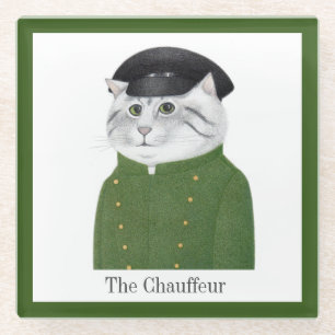 CHAUFFEUR CAT Glass Drink Untersetzer + Text