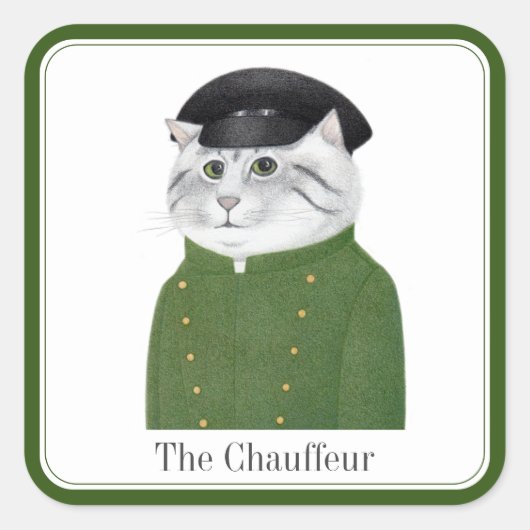 CHAUFFEUR CAT Large Square Stickers + Text (Vorderseite)