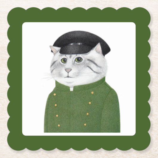 CHAUFFEUR CAT Scalloped Square Paper Untersetzer (Vorderseite)