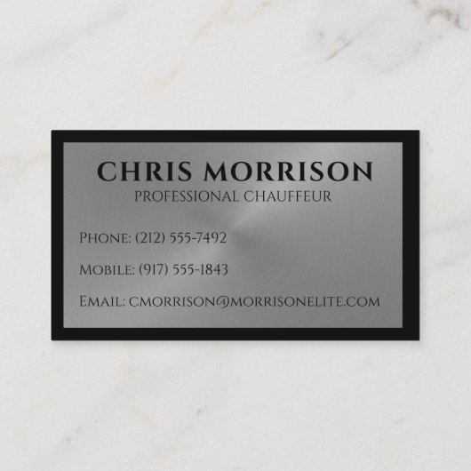 Chauffeur Driver Black Silver Metallic Visitenkarte (Rückseite)