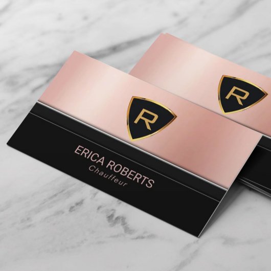 Chauffeur Luxus Gold Monogram Logo Rose Gold Visitenkarte