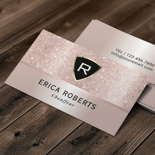 Chauffeur Luxus Monogram Blush Rose Gold Glitzer Visitenkarte