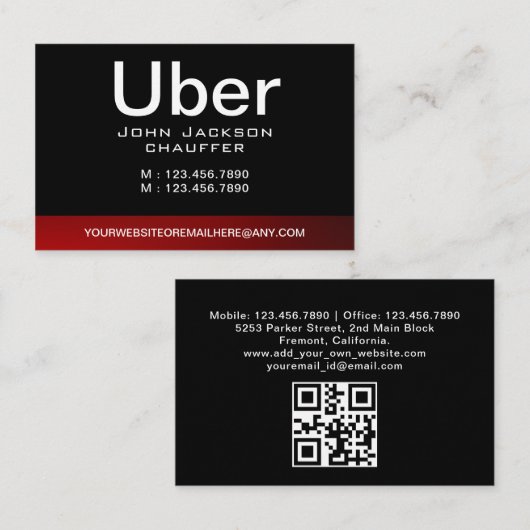 Chauffeur Taxi Fahrer Beruflicher Black QR Code Visitenkarte (Vorne/Hinten)