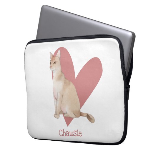 Chausie Cat Watercolor Kitty Pink Herz Laptopschutzhülle (Vorderseite Links)