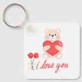 chaveiro urso romântico com coração e flores schlüsselanhänger (Vorderseite)