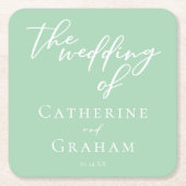 CHC Mint Green White Typografy Wedding Rechteckiger Pappuntersetzer (Vorderseite)