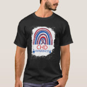 CHD Awareness Bleached Rainbow Blue And Red Ribbon T-Shirt (Vorderseite)
