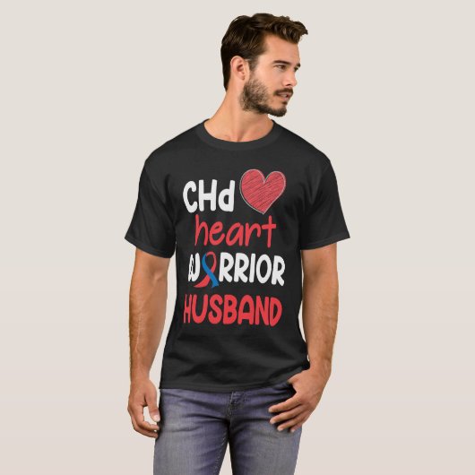 CHD Heart Disease Warrior Proud Husband Awareness  T-Shirt (Vorne ganz)