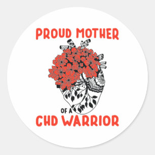 Chd Warrior Stolze Mutter Hübsches Rotes Florales Runder Aufkleber