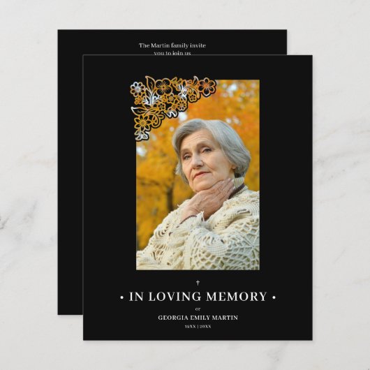 Cheap Black Floral Frame Elegant Photo Funeral (Vorne/Hinten)