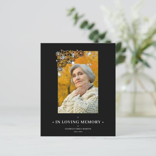 Cheap Black Floral Frame Elegant Photo Funeral (Stehend Vorderseite)