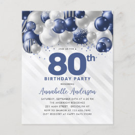 Cheap Blue Silver Balloon Glitzer 80. Geburtstag Flyer