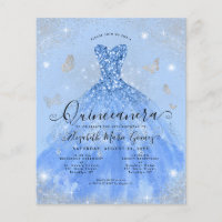 Cheap Dusty Blue Silver Gown Quinceanera Einladung