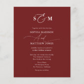 Cheap Elegant Monogram Wedding QR Code Burgundy Flyer (Vorne)
