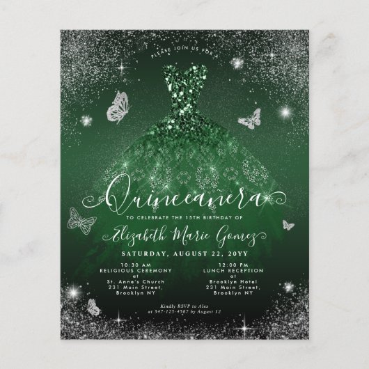 Cheap Emerald Green Silver Gown Foto Quinceanera Flyer (Vorne)