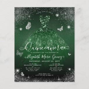 Cheap Emerald Green Silver Gown Quinceanera Card Flyer