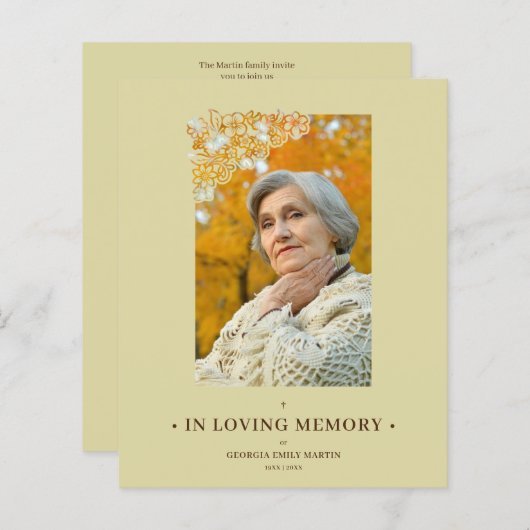 Cheap Floral Frame Elegant Photo Funeral (Vorne/Hinten)