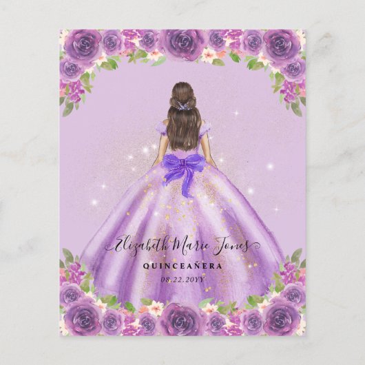 Cheap Floral Light Purple Princess Quinceanera Flyer (Hinten)