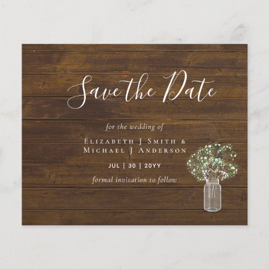 CHEAP Foto Rett Dates Rustic Gypsophila Mason Jar (Vorderseite)