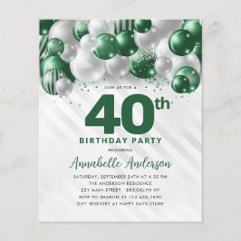 Cheap Green Silver Balloon Glitzer 40. Geburtstag Flyer