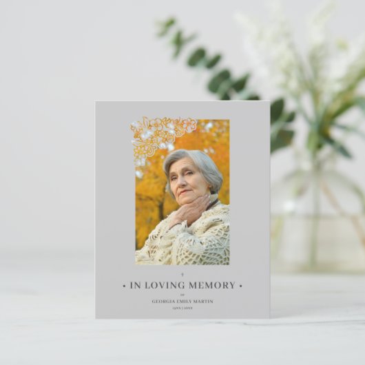 Cheap Grey Floral Frame Elegant Photo Funeral (Stehend Vorderseite)