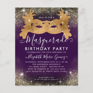 Cheap Masquerade Lila Gold Glam Glitzer Geburtstag Flyer