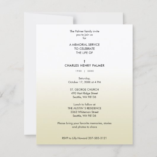 Cheap Modern Gradient Minimalist Photo Funeral (Rückseite)