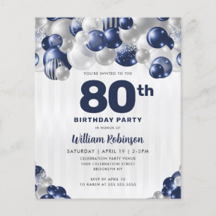 Cheap Navy Blue Silver Glitzer Ballon Geburtstag Flyer