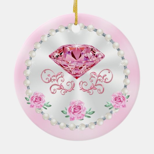 Cheap, Personalized Photo Birthday Ornaments, Pink Keramik Ornament (Hinten)