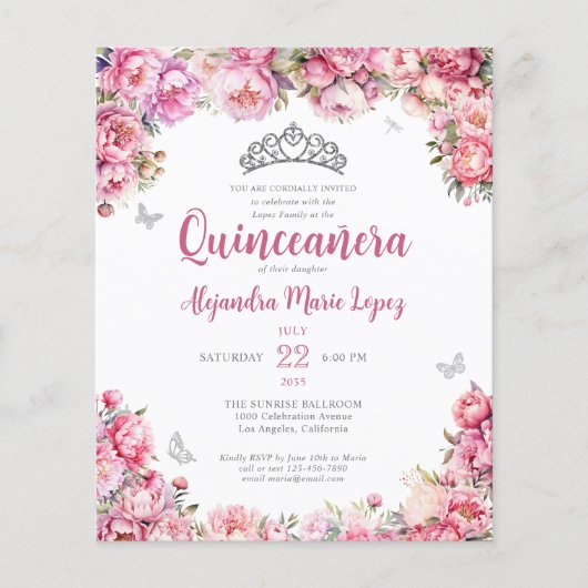 Cheap Pink Silver Glitzer Tiara Quinceañera Flyer (Vorne)
