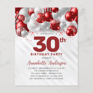 Cheap Red Silver Balloon Glitzer 30. Geburtstag Flyer