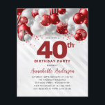 Cheap Red Silver Balloon Glitzer 40. Geburtstag Flyer<br><div class="desc">Modern Glam Burgund Red Silver Ballon Glitzer Sparkle jedes Alter Geburtstag Einladung</div>