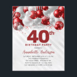 Cheap Red Silver Balloon Glitzer 40. Geburtstag Flyer<br><div class="desc">Modern Glam Burgund Red Silver Ballon Glitzer Sparkle jedes Alter Geburtstag Einladung</div>