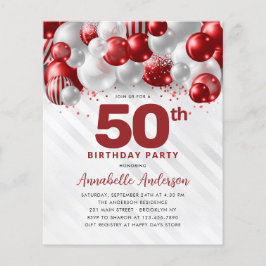 Cheap Red Silver Balloon Glitzer 50. Geburtstag Flyer