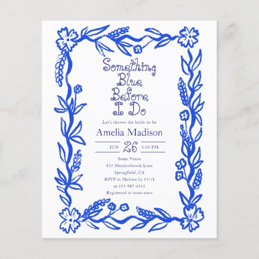 Cheap Something Blue Flower Bridal Shower Flyer (Vorne)