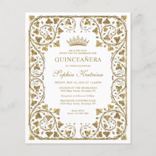 Cheap White Floral Vintag Gold Tiara Quinceanera Flyer